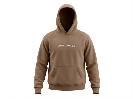Be the Light Hoodie in tan, front view